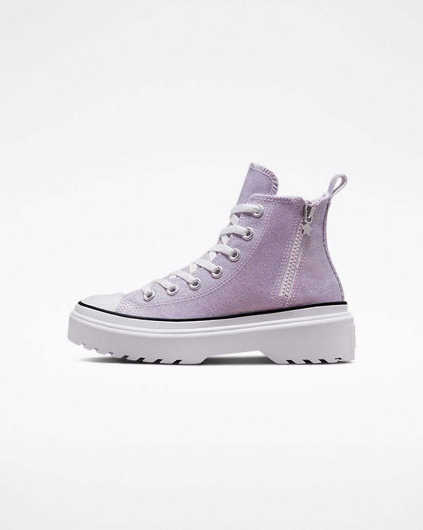 Sapatos Plataforma Converse Chuck Taylor All Star Lugged Lift Glitter Cano Alto Menina Roxo Branco Pretas | PT B04P518